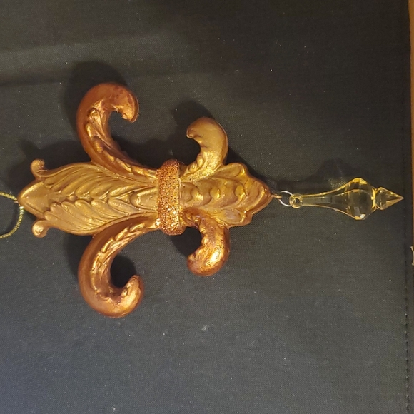 Fleur de Lis Resin Copper Colored Beaded Ornament 7in - Picture 2 of 3